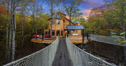Stay In A Luxury Treehouse Cabin With Its Own 3-Story Slide And Waterfall In Oklahoma